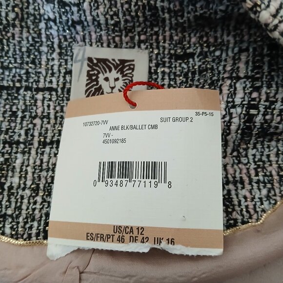 NWT Anne Klein 12 Blazer Jacket Open Front Cropped Sleeves Ballet Tweed Weave - Picture 10 of 12